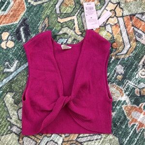 Magenta Twist-Front Knit Crop Top